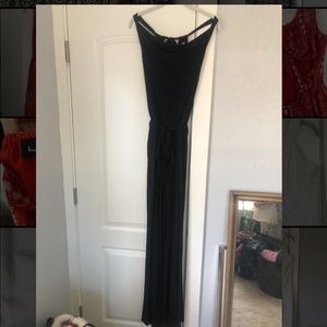 Black Jersey jumpsuit with pockets and tie back